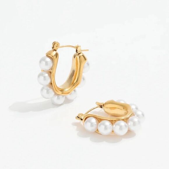 Pearl hoop earrings M289 - Picture 1 of 5